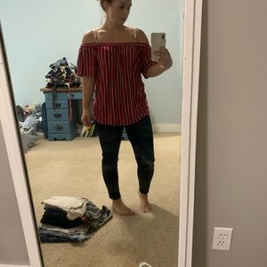 Loft Red Stripe Off Should Top